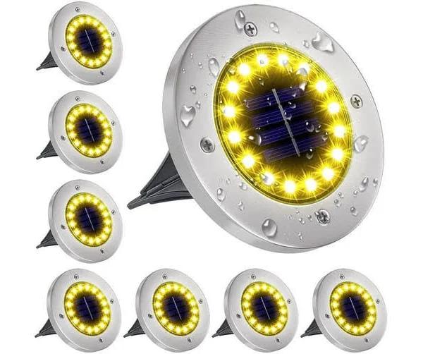 Solar Lights Outdoor with 16 Leds, Bright Solar Ground Lights Outdoor Waterproof Solar Disk Lights For Pathway Garden Yard Lawn Walkway Driveway (warm