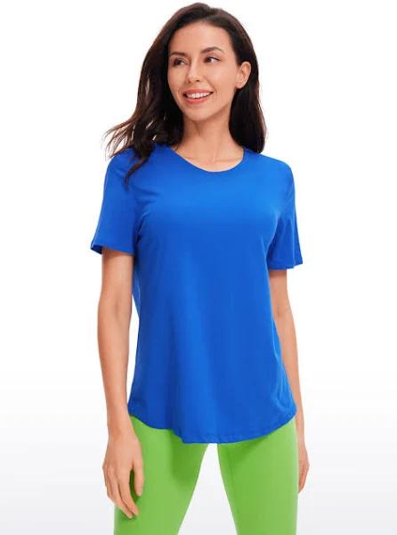 CRZ Yoga Women's Yoga Loose Fit Pima Cotton Short Sleeves Strong Blue / XS