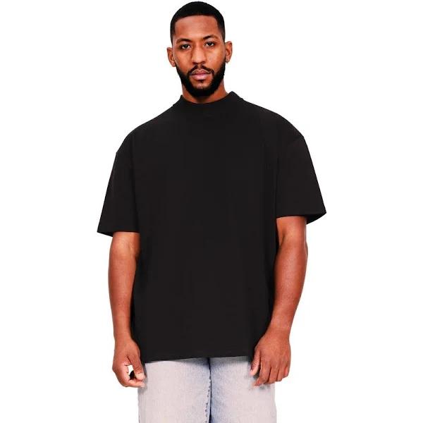 Casual Classics Mens Ringspun Cotton Extended Neckline Tall Oversized T-Shirt (Black) (S)