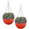 SOGA 2x Red Small Hanging Resin Flower Pot Self Watering Basket Planter Outdoor Garden Decor