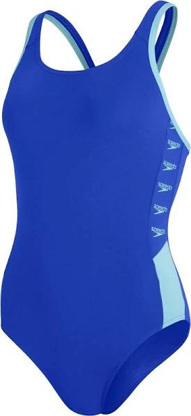 Speedo Boom Logo Splice Muscleback Swimsuit Blue Women - 38