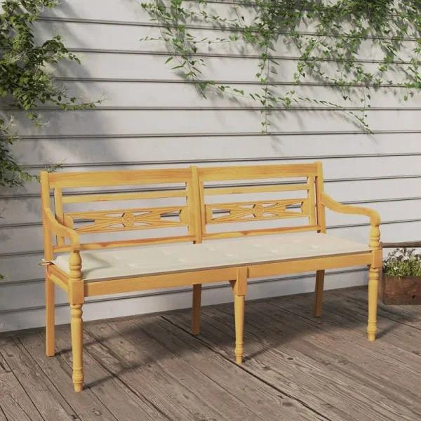 vidaXL Batavia Bench With Cream Cushion 150 cm Solid Wood Teak