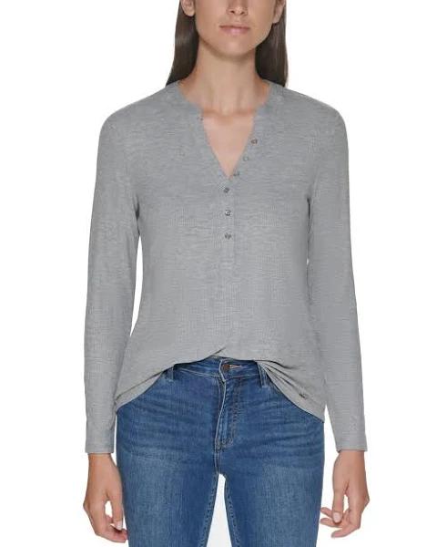 Calvin Klein Women's Henley Ribbed Long Sleeved T-Shirt