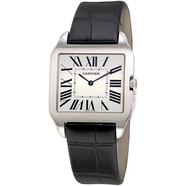 Mens Santos Dumont Alligator Leather Silver Dial Watch - Cartier