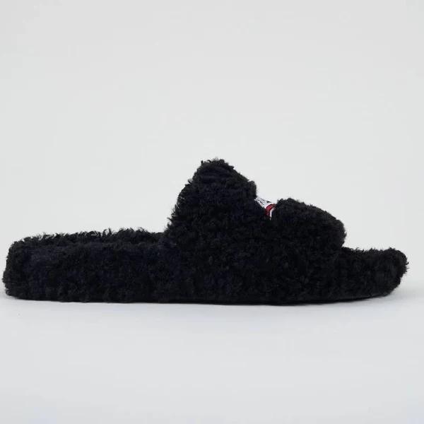 Balenciaga Furry Logo Embroidery Slides Black