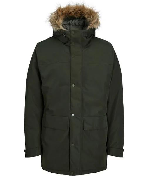 Jack & Jones Parka with Faux Fur Hood in khaki-Green