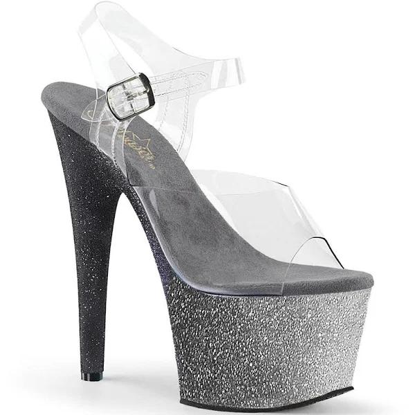 Pleaser ADORE-708OMBRE Clear/Silver-Black Ombre Platform Sandal Size 7