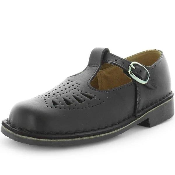 Wilde School Jenny Leather Flats T-Strap Girls Dress Shoes - Black/Smooth - 9 - AfterPay & zipPay Available