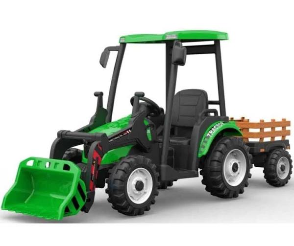 24V Tractor with Roof and Trailer - Green