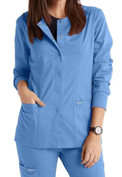 Cherokee Workwear Revolution Snap-Front Scrub Jacket - M - Ceil Blue