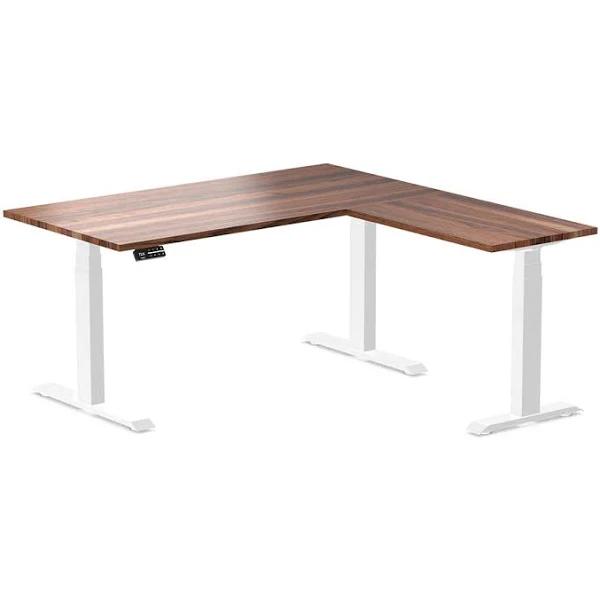 Desky Hardwood L-Shape Sit Stand Desk - Walnut / 1500x750x1550x500mm / White