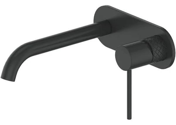 Greens Textura Wall Basin Mixer With Plate - Matte Black