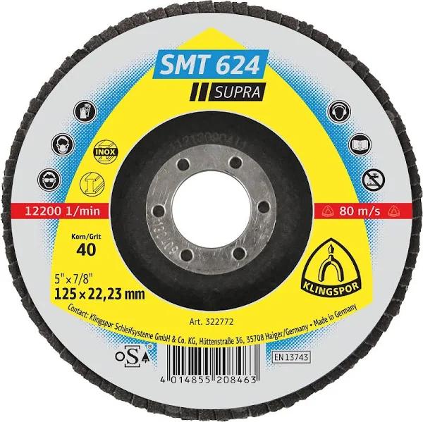 Klingspor SMT 624 Supra 125mm Flap Disc 40 Grit 322772