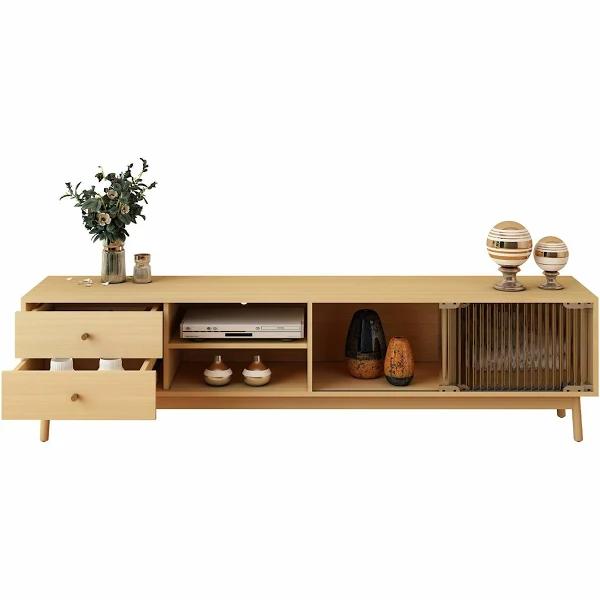 180cm TV Cabinet Unit Stand Console Table Entertainment Bench Center Storage Shelf Oak Wooden Modern Furniture Retro Glass Doors - AfterPay & zipPay