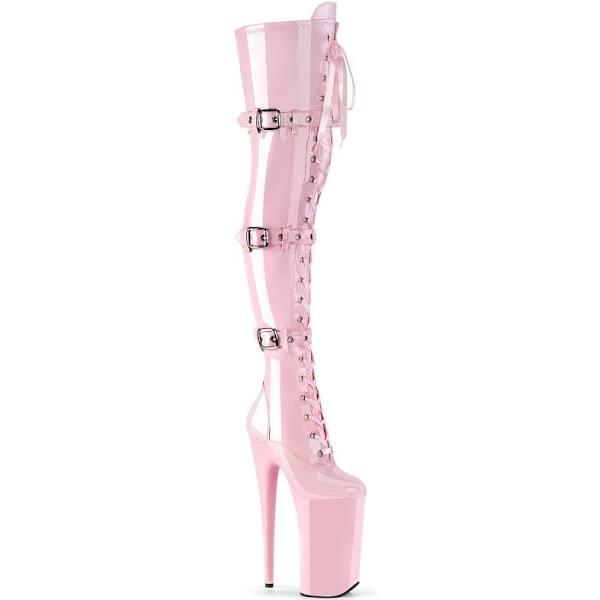 Pleaser BEYOND-3028 Baby Pink Stretch Patent/Baby Pink Boot Size 5