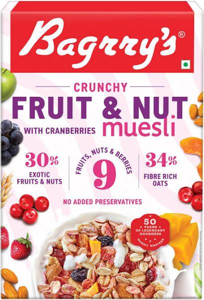 Bagrry's Crunchy Muesli with 30% Fruit & Nut Cranberries 400gm Pouch |34% Fibre Rich Oats|No Sugar Infuesed Fruits|Real Fruits|Breakfast Cereal|