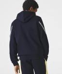 Lacoste Men's Classic Fit Printed Bands Hooded Sweatshirt Blue Size M