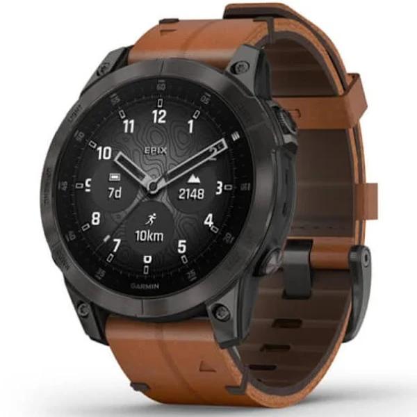 Garmin Epix Gen 2 Sapphire - Black Titanium With Chestnut Leather Band