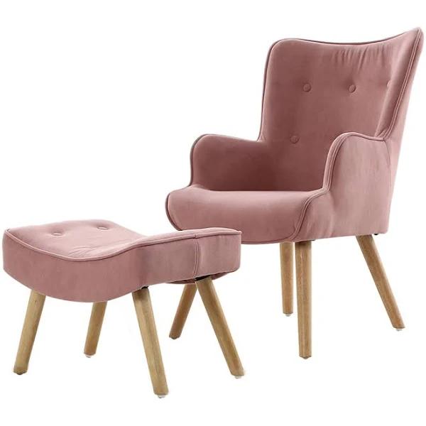 Armchair Set with Ottoman Pink Lansar