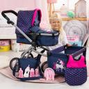 Bayer Milano Doll Pram Mega Set - Dark Blue With Pink Hearts