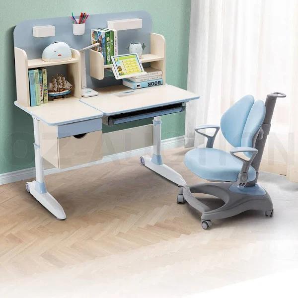 Height Adjustable Children Kids Study Desk & Chair Set W/bookshelves