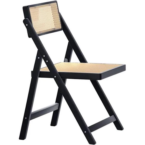 Artiss Dining Chair Wooden Rattan Foldable Black