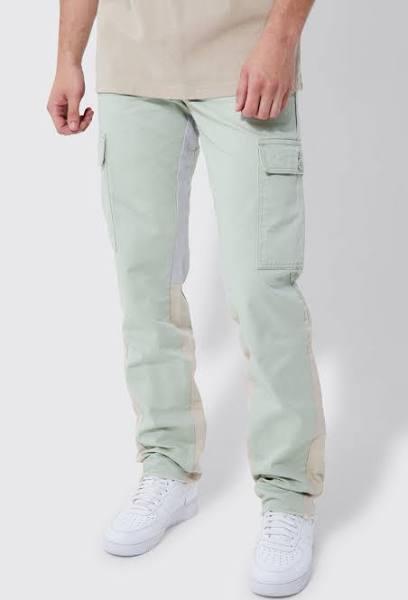 Mens Sage Tall Fixed Waist Cargo Gusset Straight Trouser