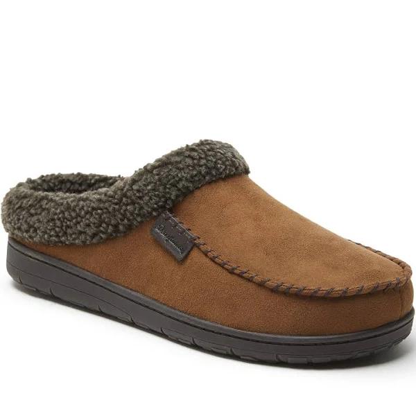 Dearfoam Mens Brendan Microfiber Suede Clog with Whipstitch Slippers - 9-10 US or Medium / Chestnut