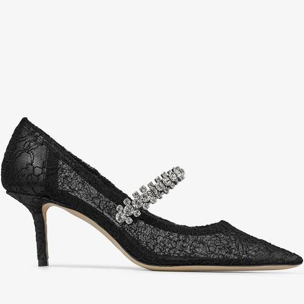 Jimmy Choo Bing Pump 65 Black Lace Pumps with Crystals - Black - 41