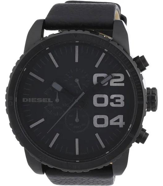 Diesel Mens Double Down Black Leather Watch