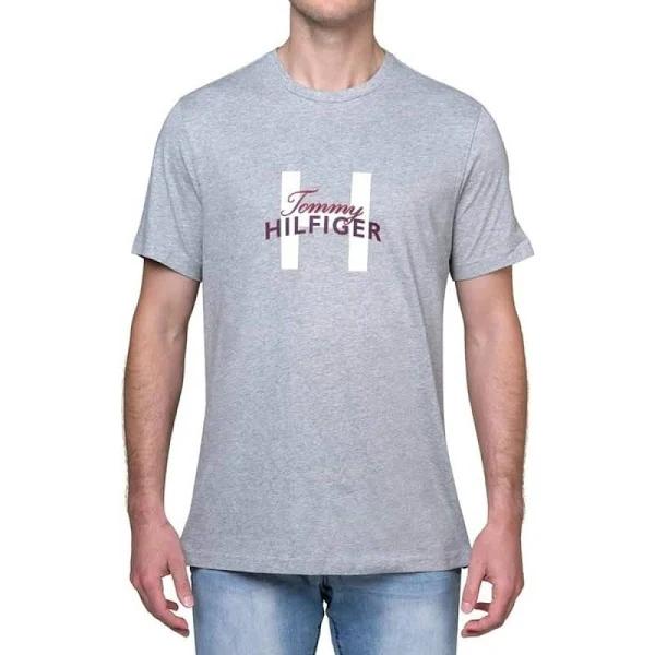 Tommy Hilfiger Men's Crew Neck Graphic Pique Cotton Blend T-Shirt Grey Heather S