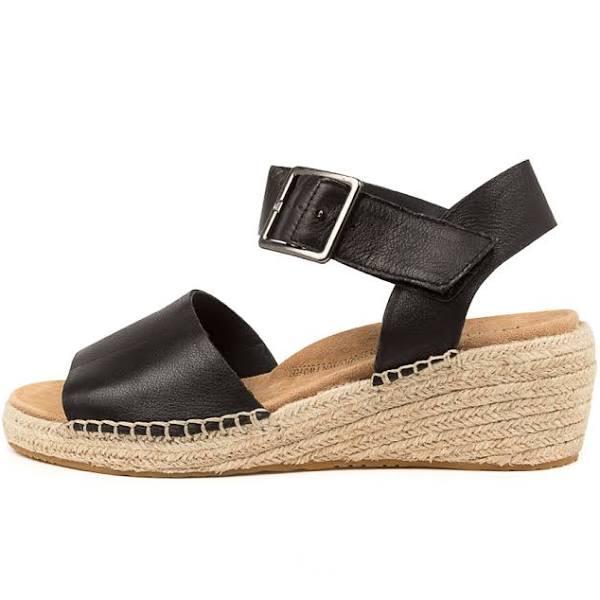 Ziera Kraig Xw Black Leather Black Womens Espadrilles Wedges Sandals