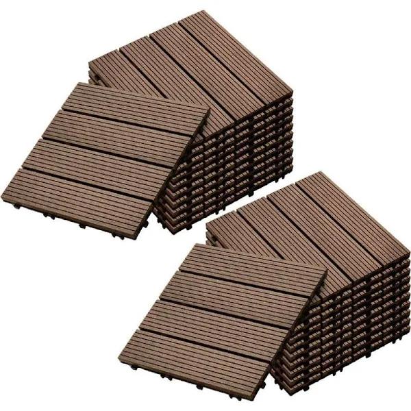 SOGA 2x 11 Pcs Dark Chocolate DIY Wooden Composite Decking Tiles Garden Outdoor Backyard Flooring