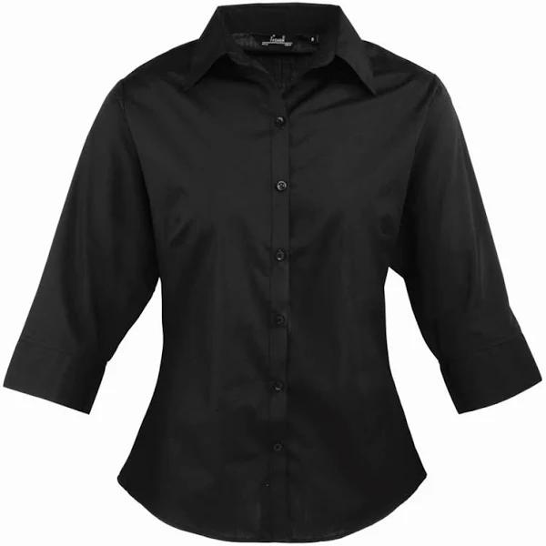 Premier Women's Formal Poplin 3/4 Sleeve Blouse Black 20