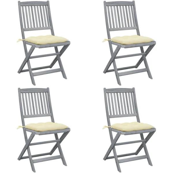 vidaXL Folding Outdoor Chairs 4 Pcs With Cushions Solid Acacia Wood