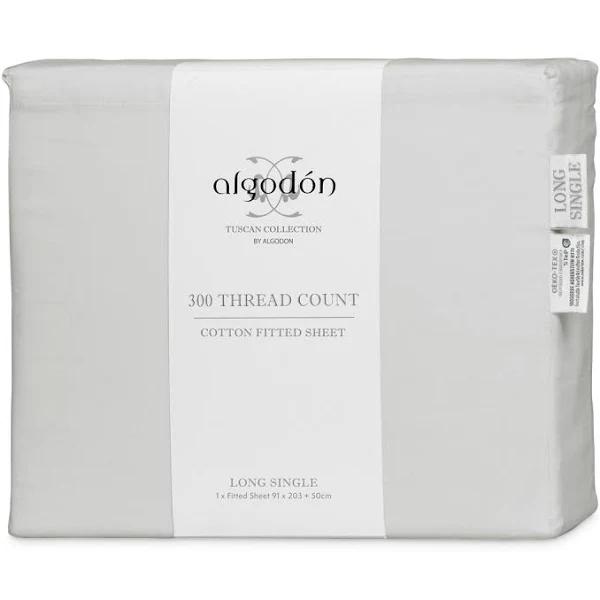 Algodon 300TC Cotton Fitted Sheet - Long Single (Silver)