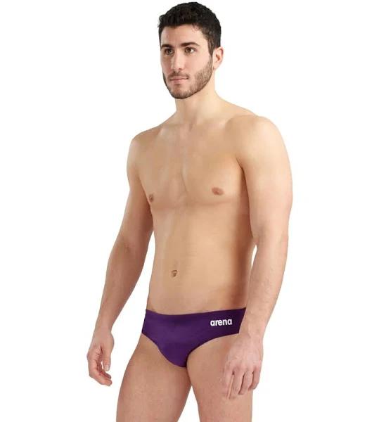 Arena Men's Solid Brief Swimsuit - Plum/White | Polyester - Swimoutlet.com