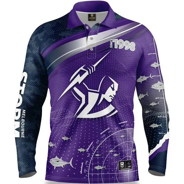 NRL Long Sleeve Fishfinder Fishing Polo Tee Shirt - Melbourne Storm - Youth