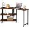 Giantex Mobile L-shaped Side Table 360° Rotating Corner Desk w/2-Tier Storage Shelf Wood Laptop Table Home Office, Brown