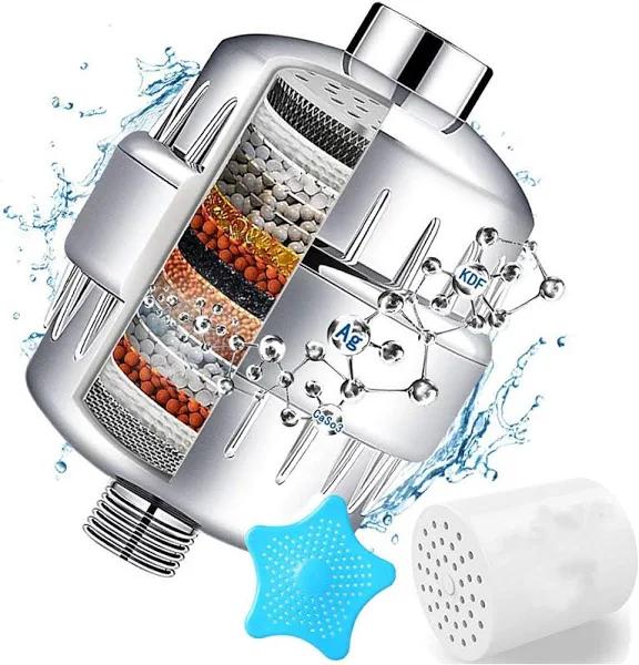 15 Stage Shower Filter With Vitamin C For Hard Water - Water Softener Shower Head Filter With Replaceable Multi-Stage Filter Cartridge To Remove