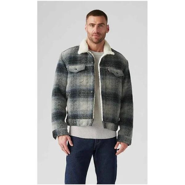 Levi ́s Plaid Type3 Sherpa Trucker Jacket Grey XL Man