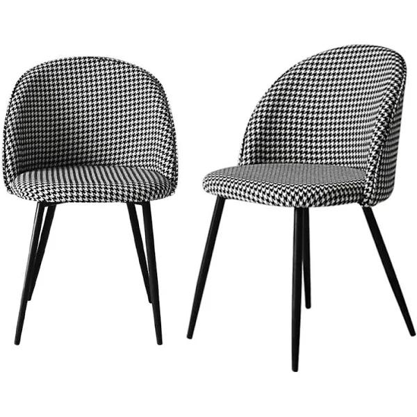 Levede 2x Dining Chair Kitchen Cafe Lounge Chair Upholstered Fabric Houndstooth