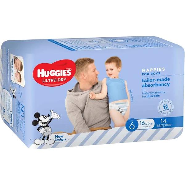 Huggies Ultra Dry Nappies Boys Size 6 Junior (16kg+) 14 Pack