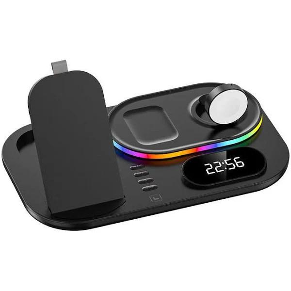 4 in 1 Wireless Charger Stand For iPhone Apple Watch Airpods Pro Samsung S21 Galaxy Watch - Fansee Australia Black