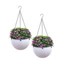 SOGA 2x White Small Hanging Resin Flower Pot Self Watering Basket Planter Outdoor Garden Decor