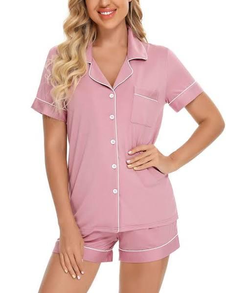 Samring Women's Button Down Pajama Set V-Neck Short Sleeve Sleepwear Soft PJ Sets S-XXL, A Style Pants No