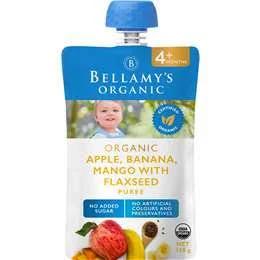 Bellamys Organic Apple, Banana, Mango With Flaxseed Puree 120g