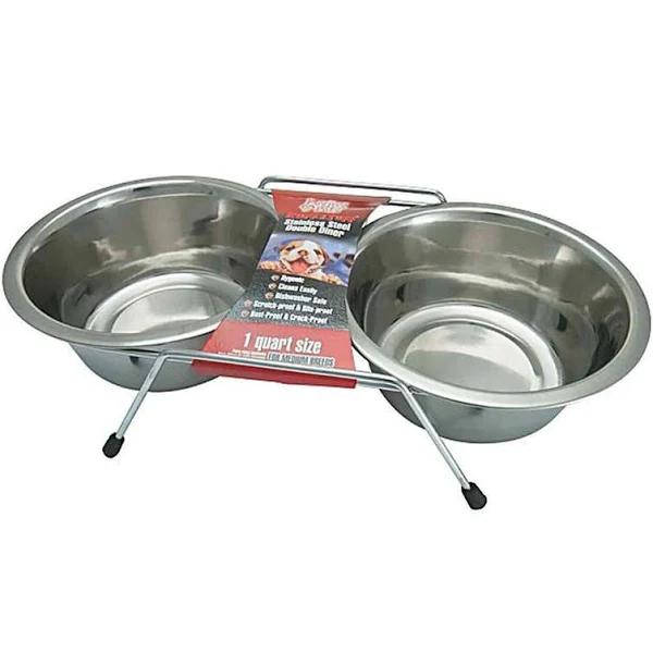 Loving Pets Stainless Steel Double Diner Dog Bowl 1 Litre