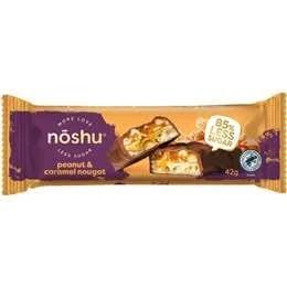 Noshu Less Sugar Peanut & Caramel Nougat Chocolate Bar 42g