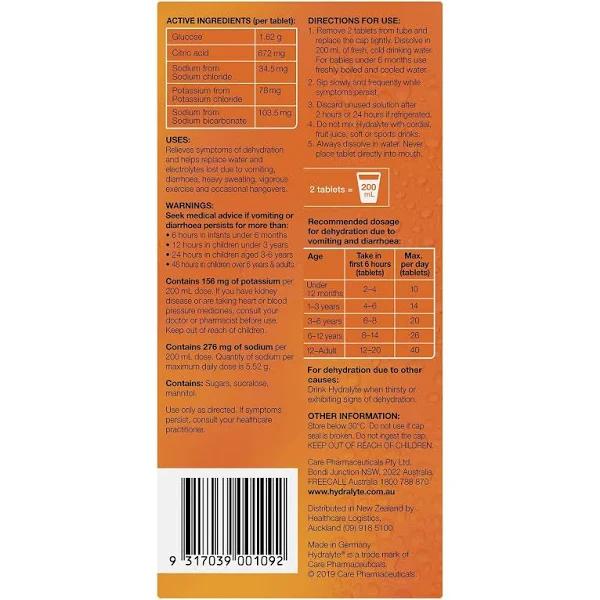 Hydralyte Orange 40 Tablets Effervescent Electrolyte